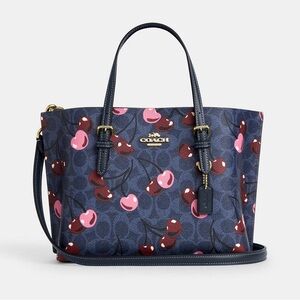 NWT COACH Mollie Tote Bag 25 Signature Canvas With Cherry Print